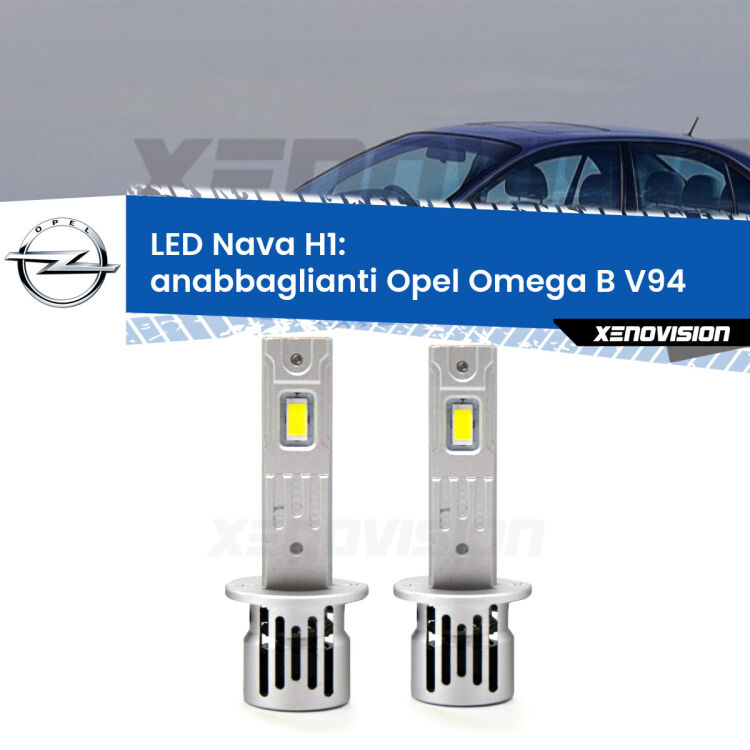 Anabbaglianti LED Opel Omega B V94 1994 - 2003: H1 Nava <strong>Anabbaglianti LED no-spie per Opel Omega B</strong> V94 1994 - 2003. Coppia lampade <strong> H1</strong> modello Nava canbus, raffreddate a ventola.
