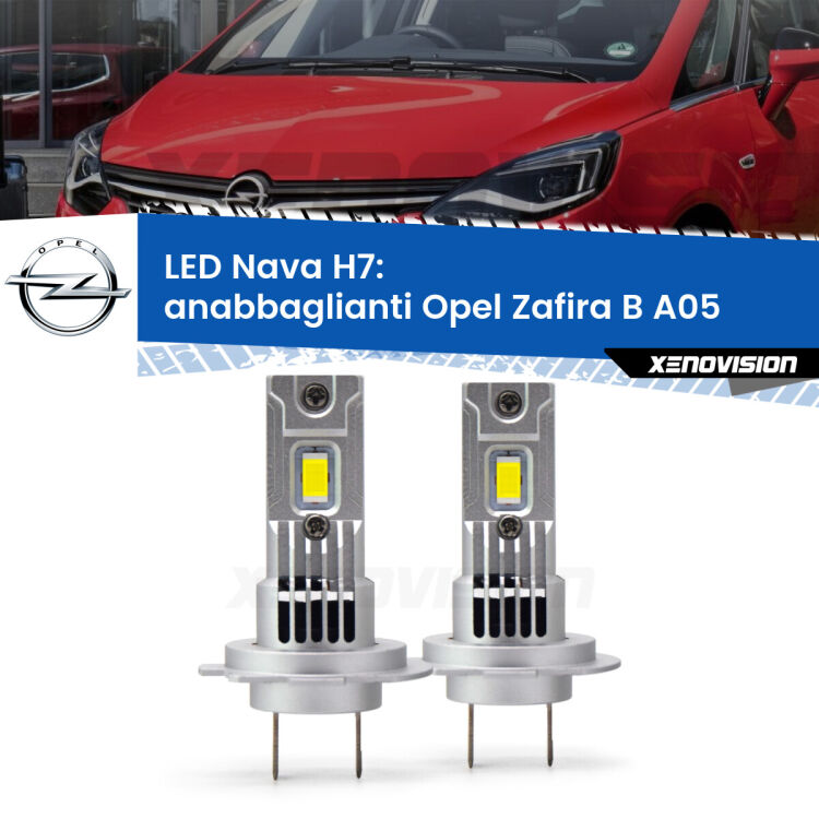 Anabbaglianti LED Opel Zafira B A05 2005 - 2015: H7 Nava <strong>Anabbaglianti LED no-spie per Opel Zafira B</strong> A05 2005 - 2015. Coppia lampade <strong>H7</strong> modello Nava canbus, raffreddate a ventola.