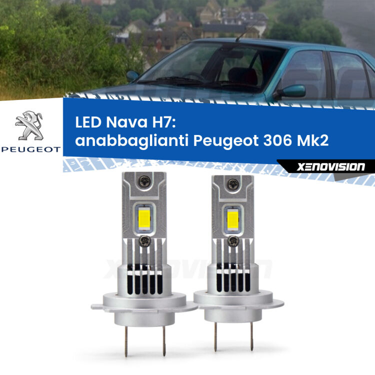 0 Anabbaglianti LED Peugeot 306 Mk2 1997 - 1999: H7 Nava <strong>Anabbaglianti LED no-spie per Peugeot 306</strong> Mk2 1997 - 1999. Coppia lampade <strong>H7</strong> modello Nava canbus, raffreddate a ventola.