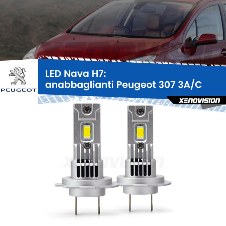 0 Anabbaglianti LED Peugeot 307 3A/C 2000 - 2005: H7 Nava <strong>Anabbaglianti LED no-spie per Peugeot 307</strong> 3A/C 2000 - 2005. Coppia lampade <strong>H7</strong> modello Nava canbus, raffreddate a ventola.