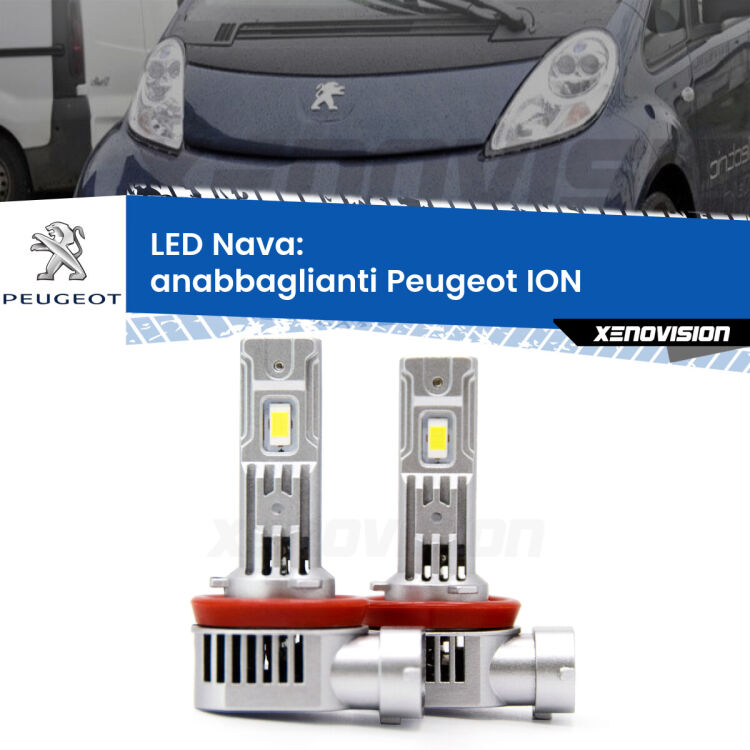0 Anabbaglianti LED Peugeot ION 2010 - 2019: Nava 20,000Lm <strong>Anabbaglianti LED no-spie per Peugeot ION</strong> 2010 - 2019. Coppia lampade <strong>H11</strong>/H9/H8/H16(JP) modello Nava canbus, raffreddate a ventola.