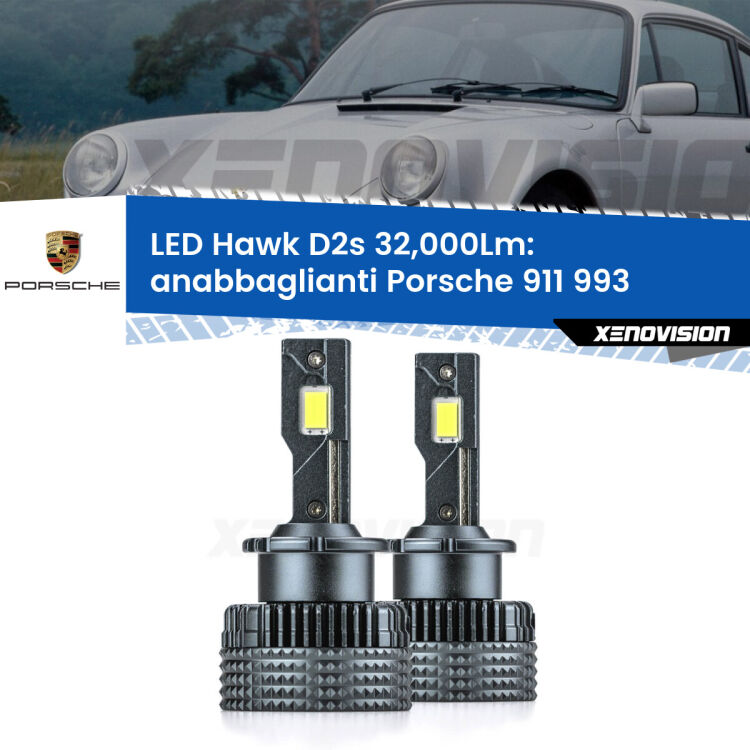 <strong>Kit anabbaglianti LED specifico per Porsche 911</strong> 993 1993 - 1997. Lampade <strong>D2S</strong> Canbus da 32.000Lumen di luminosità modello Hawk Xenovision.