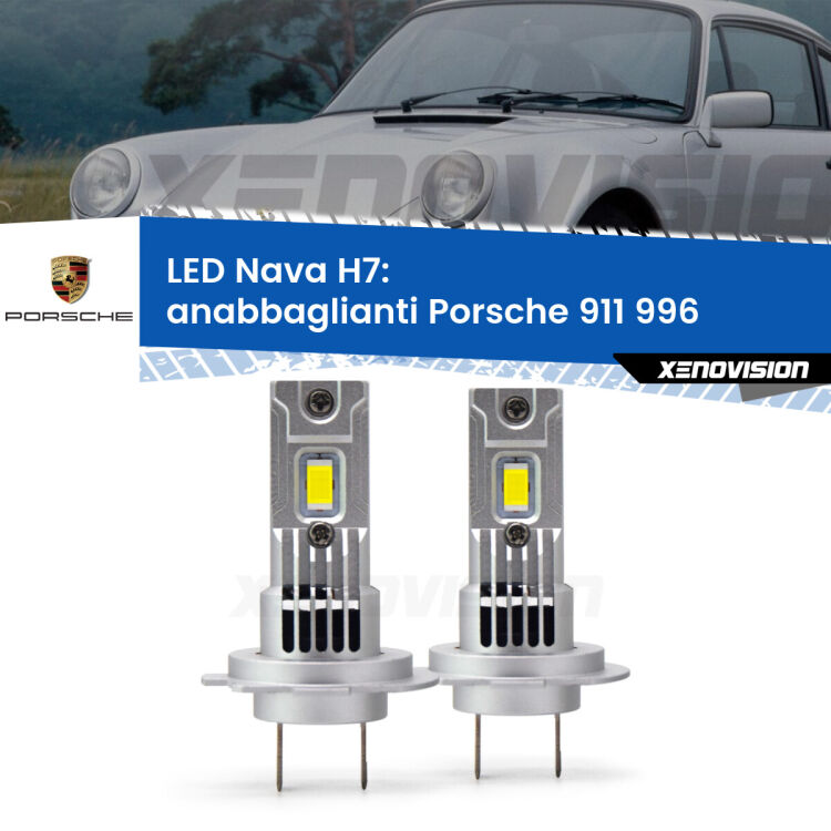 Anabbaglianti LED Porsche 911 996 1997 - 2005: H7 Nava <strong>Anabbaglianti LED no-spie per Porsche 911</strong> 996 1997 - 2005. Coppia lampade <strong>H7</strong> modello Nava canbus, raffreddate a ventola.