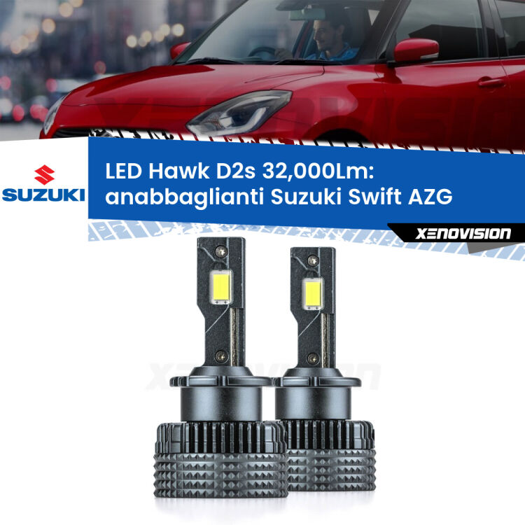 <strong>Kit anabbaglianti LED specifico per Suzuki Swift</strong> AZG 2010 - 2016. Lampade <strong>D2S</strong> Canbus da 32.000Lumen di luminosità modello Hawk Xenovision.