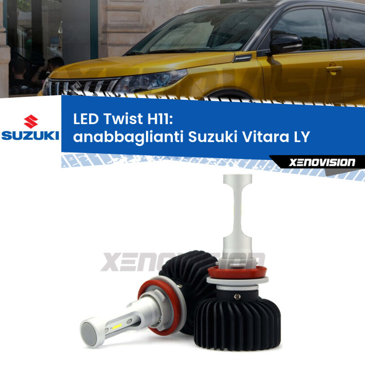 <strong>Kit anabbaglianti LED</strong> H11 per <strong>Suzuki Vitara</strong> LY 2015 in poi. Compatte, impermeabili, senza ventola: praticamente indistruttibili. Top Quality.