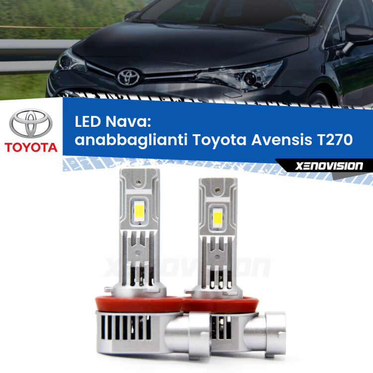 0 Anabbaglianti LED Toyota Avensis T270 2009 - 2015: Nava 20,000Lm <strong>Anabbaglianti LED no-spie per Toyota Avensis</strong> T270 2009 - 2015. Coppia lampade <strong>H11</strong>/H9/H8/H16(JP) modello Nava canbus, raffreddate a ventola.