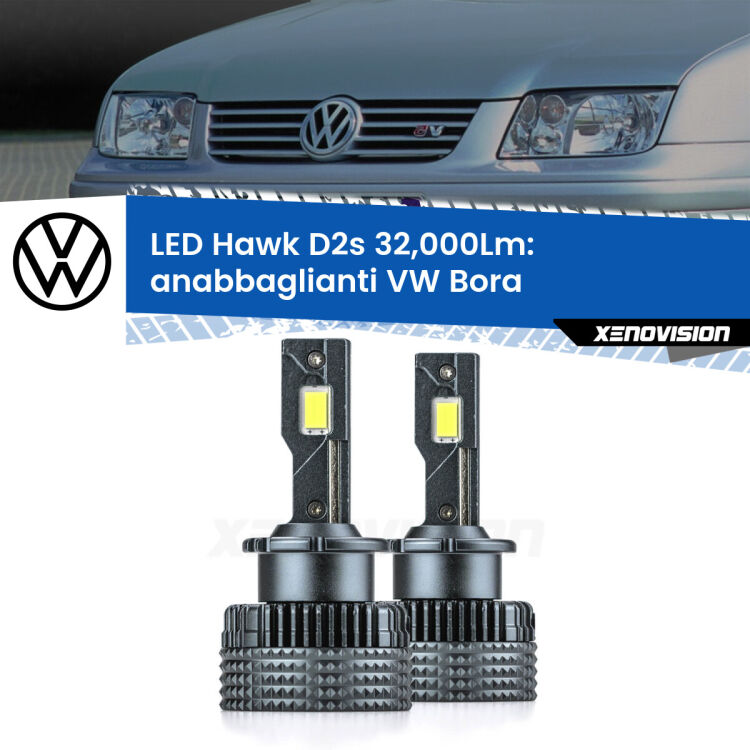 <strong>Kit anabbaglianti LED specifico per VW Bora</strong>  1999 - 2006. Lampade <strong>D2S/D2R</strong> Canbus da 32.000Lumen di luminosità modello Hawk Xenovision.