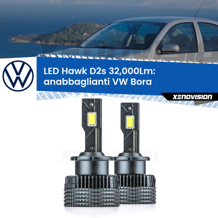 <strong>Kit anabbaglianti LED specifico per VW Bora</strong>  1999 - 2006. Lampade <strong>D2S</strong> Canbus da 32.000Lumen di luminosità modello Hawk Xenovision.