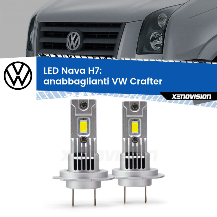 Anabbaglianti LED VW Crafter  2006 - 2016: H7 Nava <strong>Anabbaglianti LED no-spie per VW Crafter</strong>  2006 - 2016. Coppia lampade <strong>H7</strong> modello Nava canbus, raffreddate a ventola.