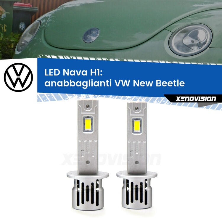 0 Anabbaglianti LED VW New Beetle 1998 - 2005: H1 Nava <strong>Anabbaglianti LED no-spie per VW New Beetle</strong> 1998 - 2005. Coppia lampade <strong> H1</strong> modello Nava canbus, raffreddate a ventola.