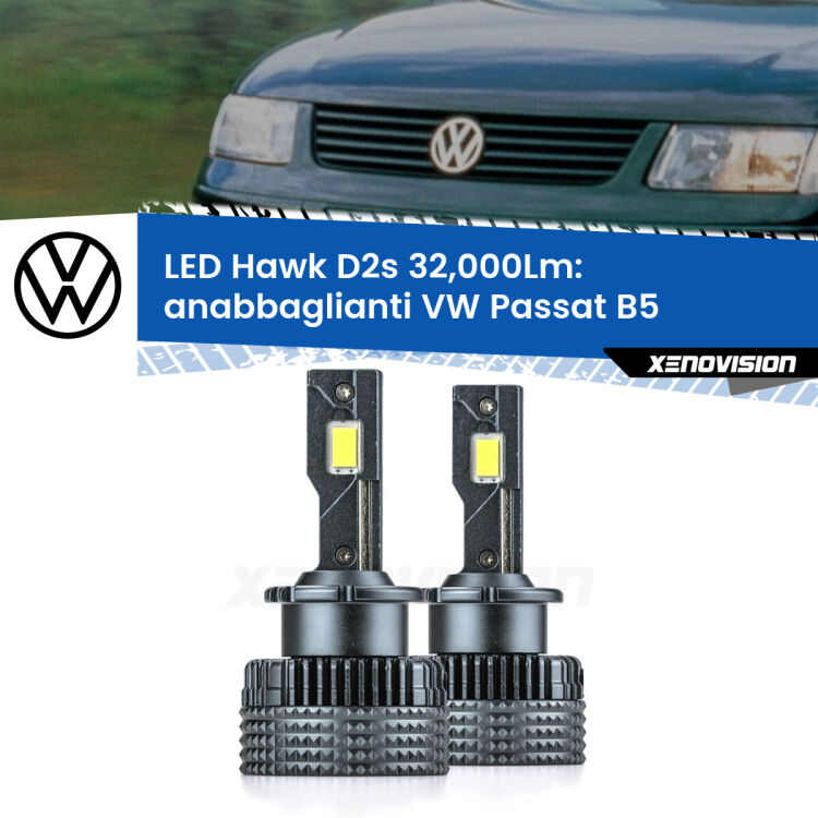Anabbaglianti LED VW Passat B5 1996 - 2000 - D2S/R 32,000Lm <strong>Kit anabbaglianti LED specifico per VW Passat</strong> B5 1996 - 2000. Lampade <strong>D2S/D2R</strong> Canbus da 32.000Lumen di luminosità modello Hawk Xenovision.