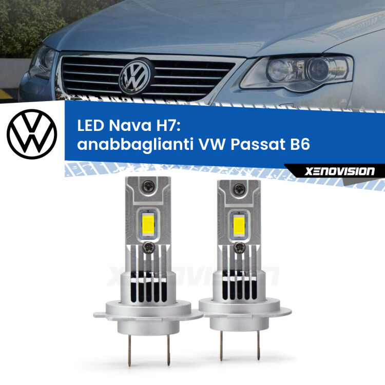 0 Anabbaglianti LED VW Passat B6 2005 - 2010: H7 Nava <strong>Anabbaglianti LED no-spie per VW Passat</strong> B6 2005 - 2010. Coppia lampade <strong>H7</strong> modello Nava canbus, raffreddate a ventola.