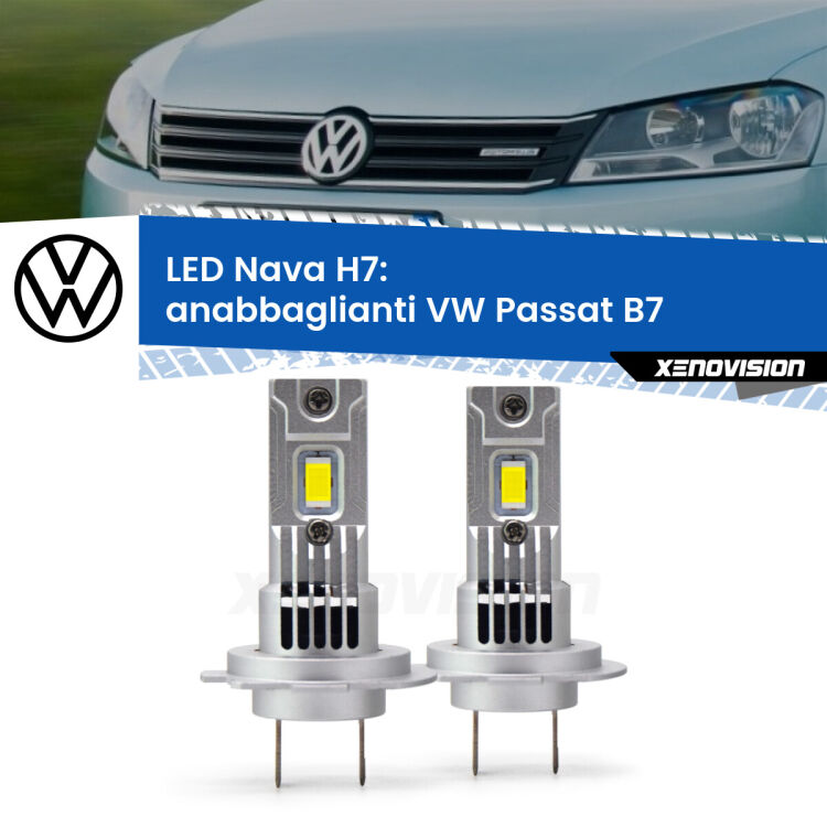 0 Anabbaglianti LED VW Passat B7 2010 - 2014: H7 Nava <strong>Anabbaglianti LED no-spie per VW Passat</strong> B7 2010 - 2014. Coppia lampade <strong>H7</strong> modello Nava canbus, raffreddate a ventola.