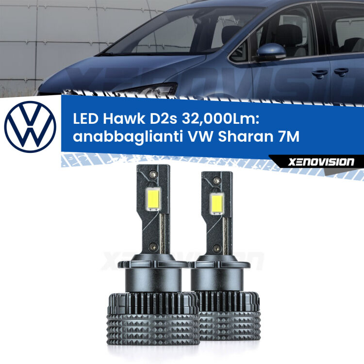 <strong>Kit anabbaglianti LED specifico per VW Sharan</strong> 7M 1995 - 2010. Lampade <strong>D2S</strong> Canbus da 32.000Lumen di luminosità modello Hawk Xenovision.