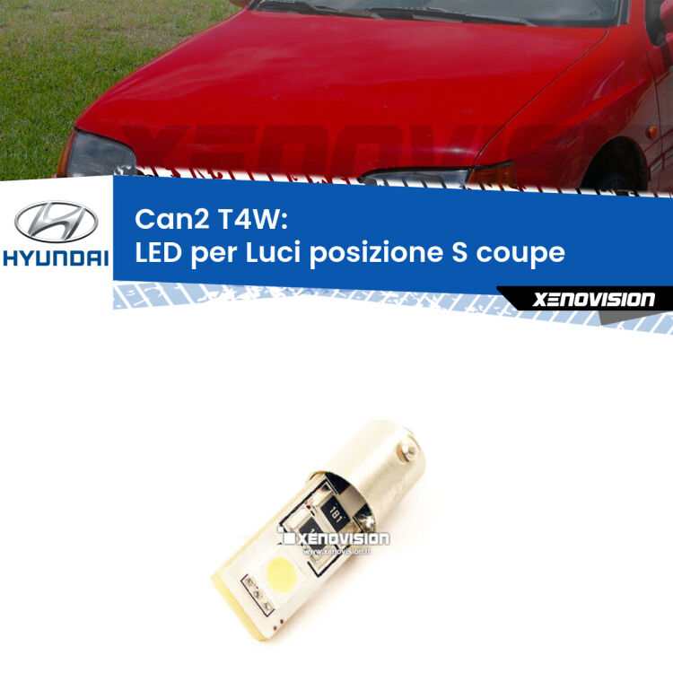 0 Can2 T4W: LED per Luci posizione S coupe (SLC) 1990 -1996 <p><span style="color: #626262;">2.0x volte più luce. LED Heavy Duty: indistruttibile. LED ideale per</span><span style="color: #626262;"> </span><span style="color: #626262;">luci posizione </span><span style="color: #626262;">Hyundai S coupe.</span></p>