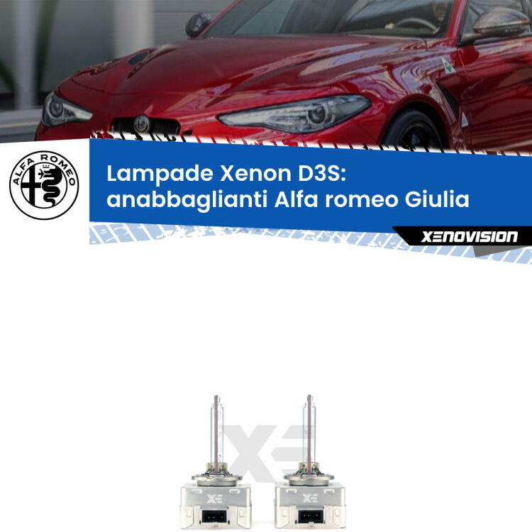 Le lampade Xenon di ricambio D3S Xenovision XT erogano più Lumen, durano di più e proiettano più lontano sui tuoi fari anabbaglianti Alfa romeo Giulia  senza luci svolta
