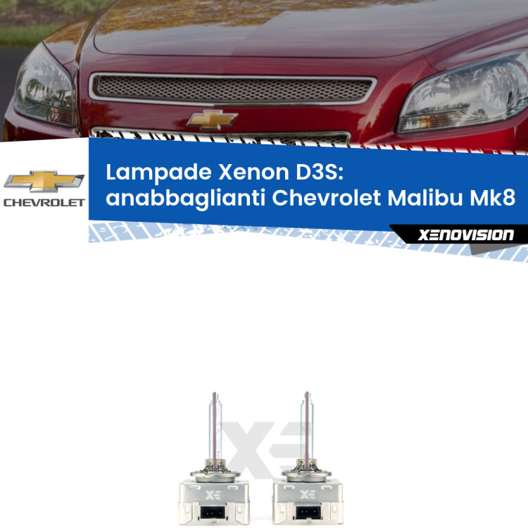 Le lampade Xenon di ricambio D3S Xenovision XT erogano più Lumen, durano di più e proiettano più lontano sui tuoi fari anabbaglianti Chevrolet Malibu Mk8 2012 - 2015