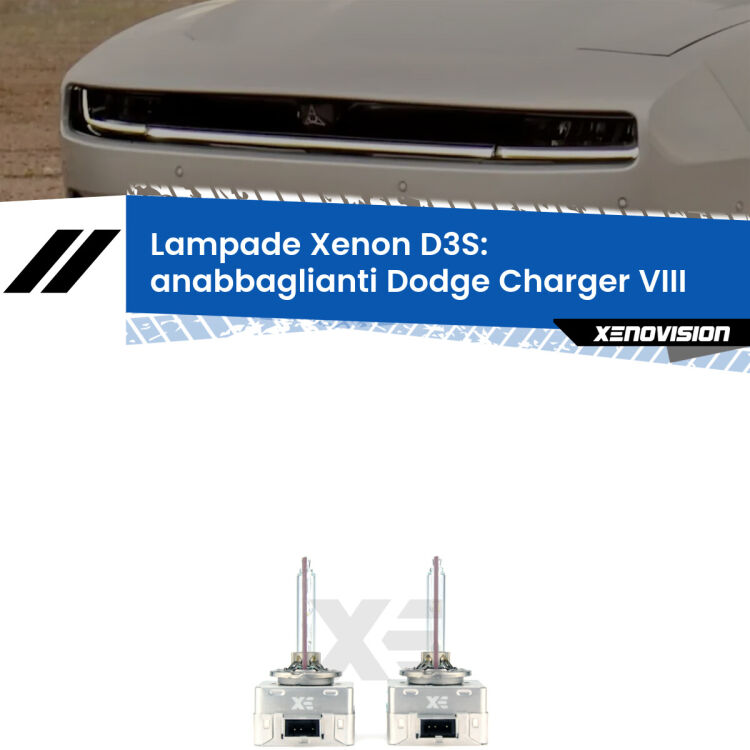 D3S: Lampade xenon di ricambio per Dodge Charger VIII 2024 in poi con impianto Xenon di serie Le lampade Xenon di ricambio D3S Xenovision XT erogano più Lumen, durano di più e proiettano più lontano sui tuoi fari anabbaglianti Dodge Charger VIII 2024 in poi