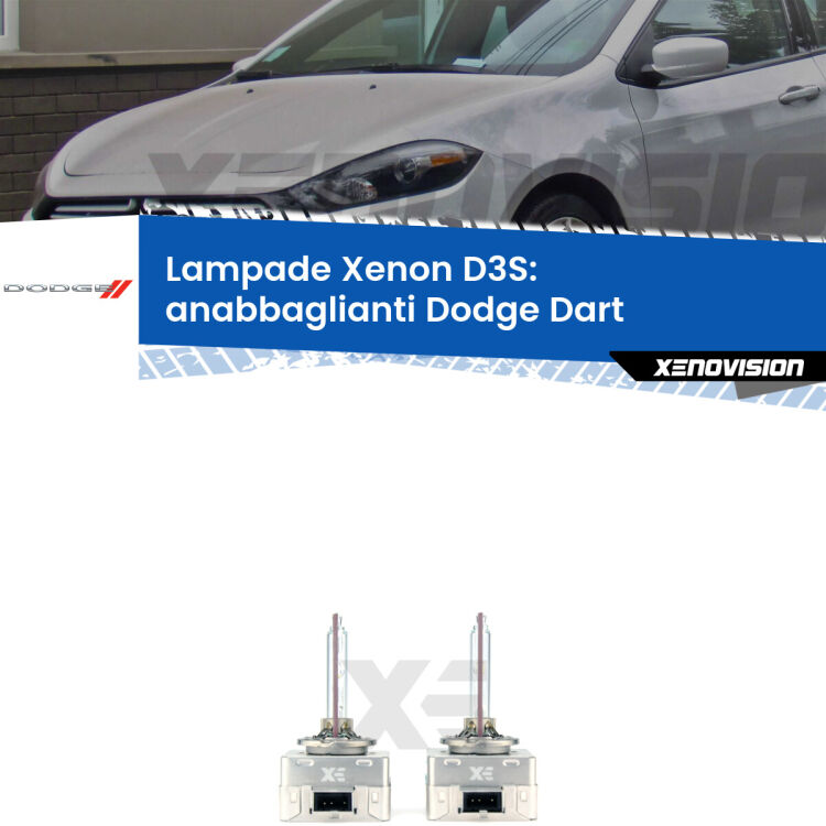 Le lampade Xenon di ricambio D3S Xenovision XT erogano più Lumen, durano di più e proiettano più lontano sui tuoi fari anabbaglianti Dodge Dart  2012 in poi