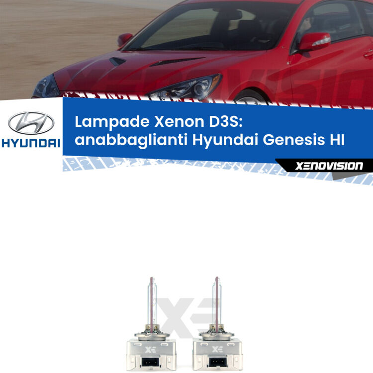 0 D3S: Lampade xenon di ricambio per Hyundai Genesis HI 2016 in poi con impianto Xenon di serie Le lampade Xenon di ricambio D3S Xenovision XT erogano più Lumen, durano di più e proiettano più lontano sui tuoi fari anabbaglianti Hyundai Genesis HI 2016 in poi