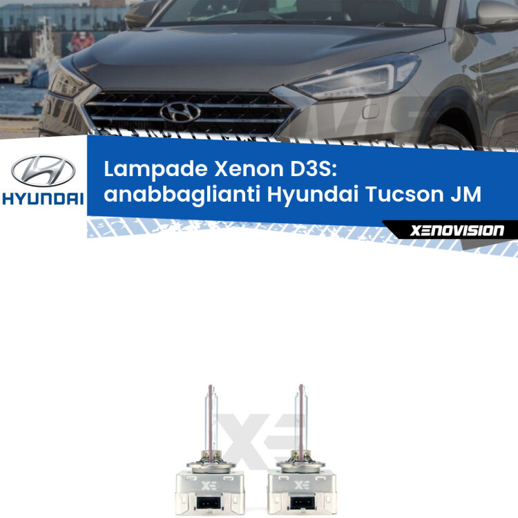 0 D3S: Lampade xenon di ricambio per Hyundai Tucson JM 2014 - 2015 con impianto Xenon di serie Le lampade Xenon di ricambio D3S Xenovision XT erogano più Lumen, durano di più e proiettano più lontano sui tuoi fari anabbaglianti Hyundai Tucson JM 2014 - 2015