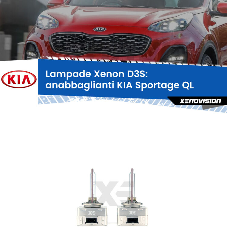 D3S: Lampade xenon di ricambio per KIA Sportage QL 2015 - 2020 con impianto Xenon di serie Le lampade Xenon di ricambio D3S Xenovision XT erogano più Lumen, durano di più e proiettano più lontano sui tuoi fari anabbaglianti KIA Sportage QL 2015 - 2020