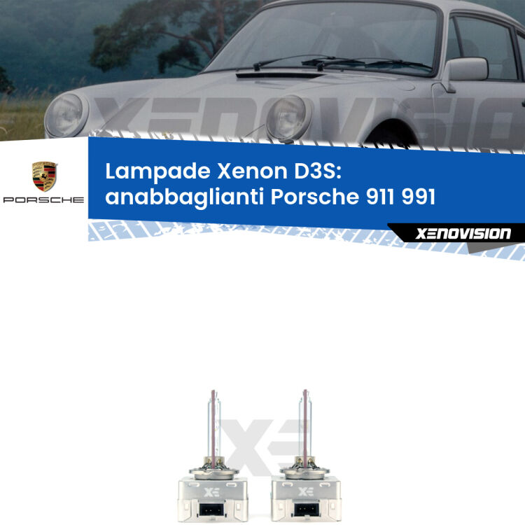 0 D3S: Lampade xenon di ricambio per Porsche 911 991 2011 - 2013 con impianto Xenon di serie Le lampade Xenon di ricambio D3S Xenovision XT erogano più Lumen, durano di più e proiettano più lontano sui tuoi fari anabbaglianti Porsche 911 991 2011 - 2013