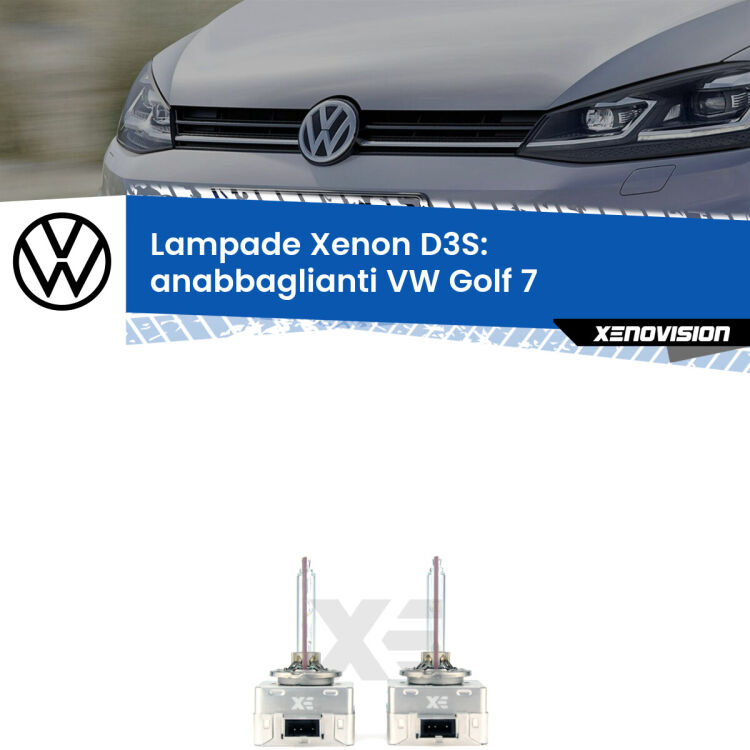 D3S: Lampade xenon di ricambio per VW Golf 7  2012 - 2019 con impianto Xenon di serie Le lampade Xenon di ricambio D3S Xenovision XT erogano più Lumen, durano di più e proiettano più lontano sui tuoi fari anabbaglianti VW Golf 7  2012 - 2019