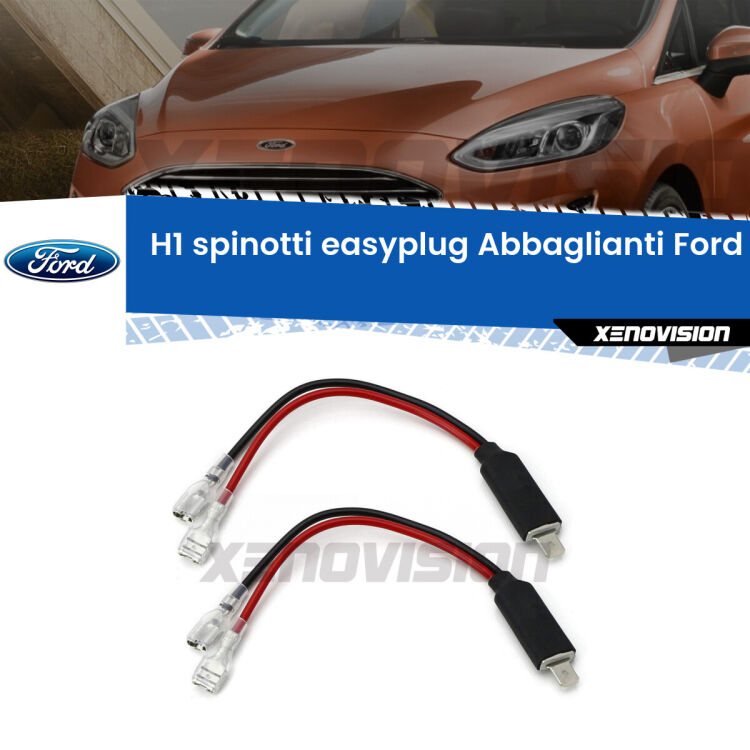 0 EasyPlug: spinotti alimentazione H1 per Abbaglianti Ford Fiesta Coppia di cavi per rendere Plug&Play il collegamento del kit LED allo spinotto Abbaglianti H1 della Ford Fiesta.