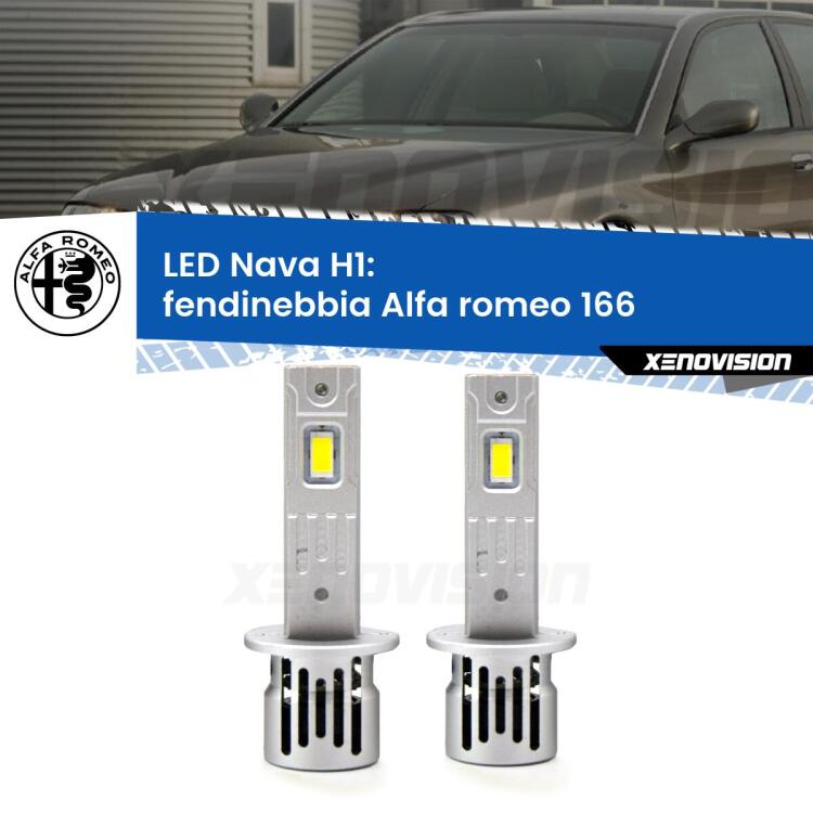<strong>Fendinebbia LED no-spie per Alfa romeo 166</strong>  restyling. Coppia lampade <strong> H1</strong> modello Nava canbus, raffreddate a ventola.