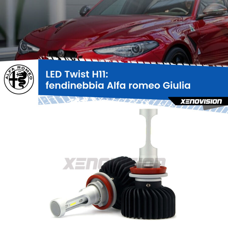 <strong>Kit fendinebbia LED</strong> H11 per <strong>Alfa romeo Giulia</strong>  2015 in poi. Compatte, impermeabili, senza ventola: praticamente indistruttibili. Top Quality.