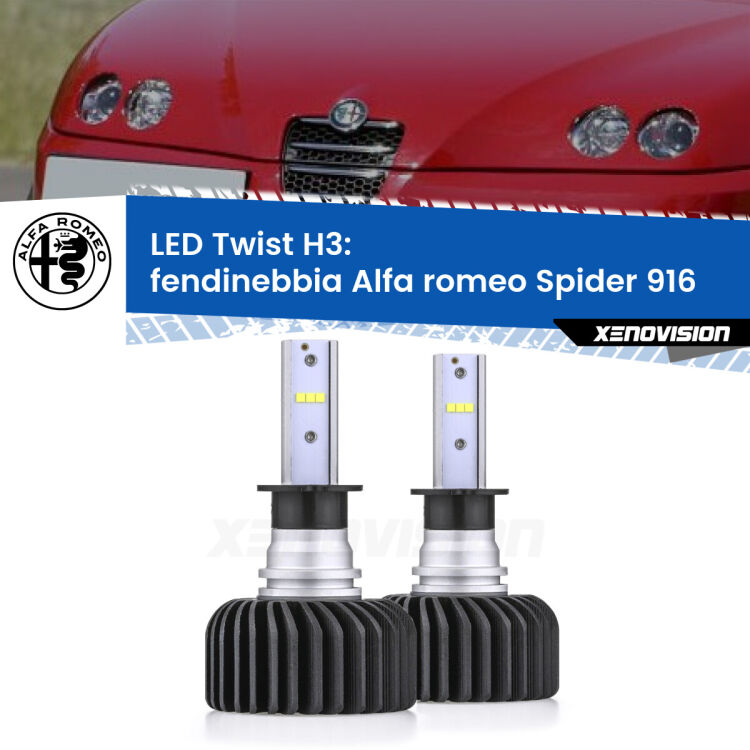 <strong>Kit fendinebbia LED</strong> H3 per <strong>Alfa romeo Spider</strong> 916 1995 - 2005. Compatte, impermeabili, senza ventola: praticamente indistruttibili. Top Quality.