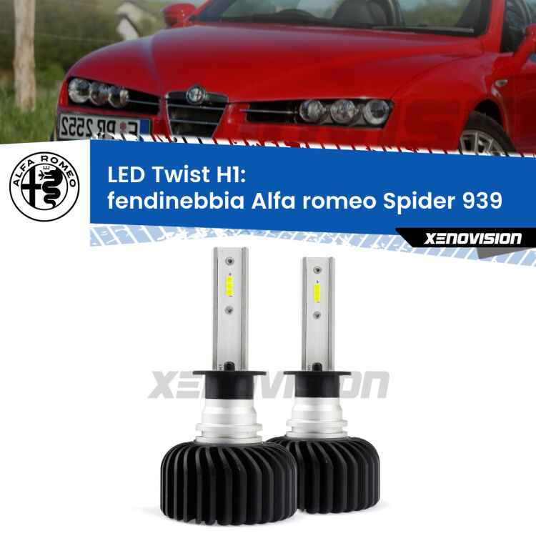 <strong>Kit fendinebbia LED</strong> H1 per <strong>Alfa romeo Spider</strong> 939 2006 - 2010. Compatte, impermeabili, senza ventola: praticamente indistruttibili. Top Quality.