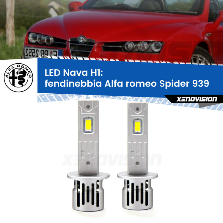 Fendinebbia LED Alfa romeo Spider 939 2006 - 2010: H1 Nava <strong>Fendinebbia LED no-spie per Alfa romeo Spider</strong> 939 2006 - 2010. Coppia lampade <strong> H1</strong> modello Nava canbus, raffreddate a ventola.