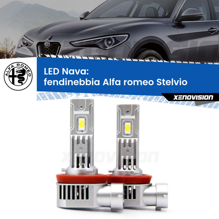 Fendinebbia LED Alfa romeo Stelvio  2016 in poi: Nava 20,000Lm <strong>Fendinebbia LED no-spie per Alfa romeo Stelvio</strong>  2016 in poi. Coppia lampade <strong>H11</strong>/H9/H8/H16(JP) modello Nava canbus, raffreddate a ventola.