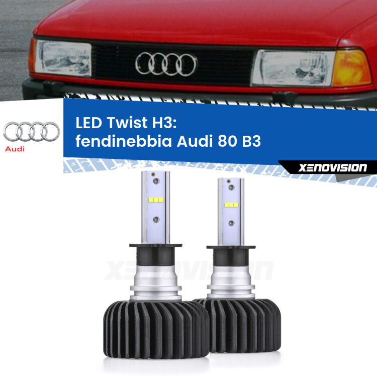 <strong>Kit fendinebbia LED</strong> H3 per <strong>Audi 80</strong> B3 1986 - 1991. Compatte, impermeabili, senza ventola: praticamente indistruttibili. Top Quality.