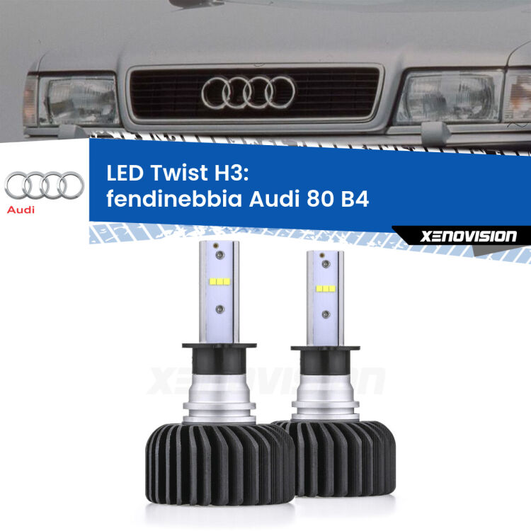 <strong>Kit fendinebbia LED</strong> H3 per <strong>Audi 80</strong> B4 1991 - 1996. Compatte, impermeabili, senza ventola: praticamente indistruttibili. Top Quality.