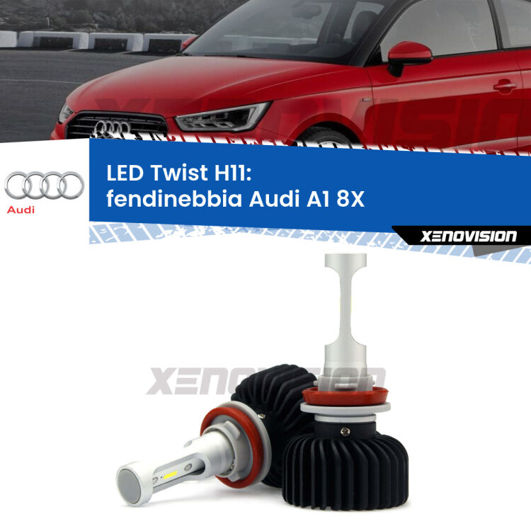 <strong>Kit fendinebbia LED</strong> H11 per <strong>Audi A1</strong> 8X 2010 - 2018. Compatte, impermeabili, senza ventola: praticamente indistruttibili. Top Quality.