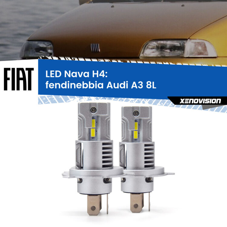 0 Anabbaglianti LED Fiat Punto 176 a parabola singola: H4 Nava <strong>Anabbaglianti LED no-spie per Fiat Punto</strong> 176 a parabola singola. Coppia lampade <strong>H4</strong> modello Nava canbus, raffreddate a ventola.