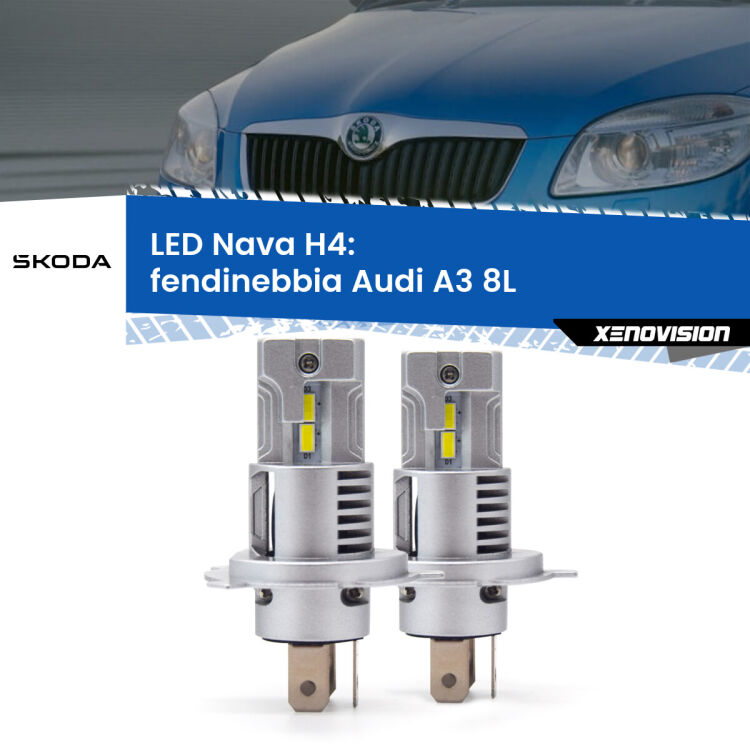 0 Anabbaglianti LED Skoda Roomster 5J fari a parabola: H4 Nava <strong>Anabbaglianti LED no-spie per Skoda Roomster</strong> 5J fari a parabola. Coppia lampade <strong>H4</strong> modello Nava canbus, raffreddate a ventola.