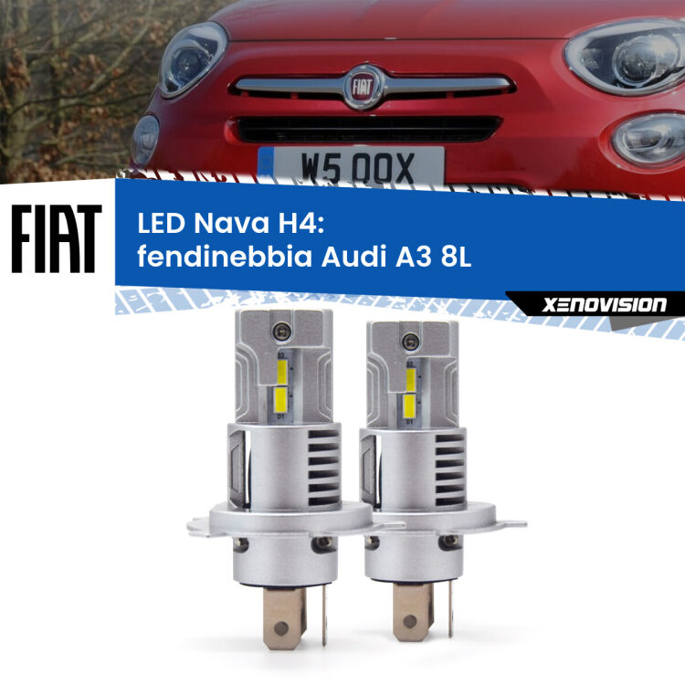 Anabbaglianti LED Fiat 500X  a parabola: H4 Nava <strong>Anabbaglianti LED no-spie per Fiat 500X</strong>  a parabola. Coppia lampade <strong>H4</strong> modello Nava canbus, raffreddate a ventola.