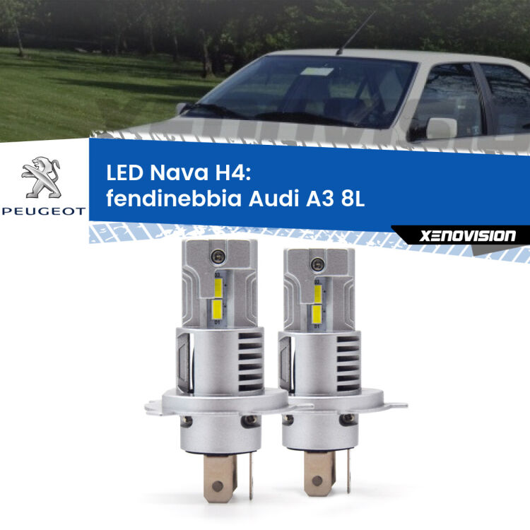 0 Anabbaglianti LED Peugeot 405 1987 - 1997: H4 Nava <strong>Anabbaglianti LED no-spie per Peugeot 405</strong> 1987 - 1997. Coppia lampade <strong>H4</strong> modello Nava canbus, raffreddate a ventola.