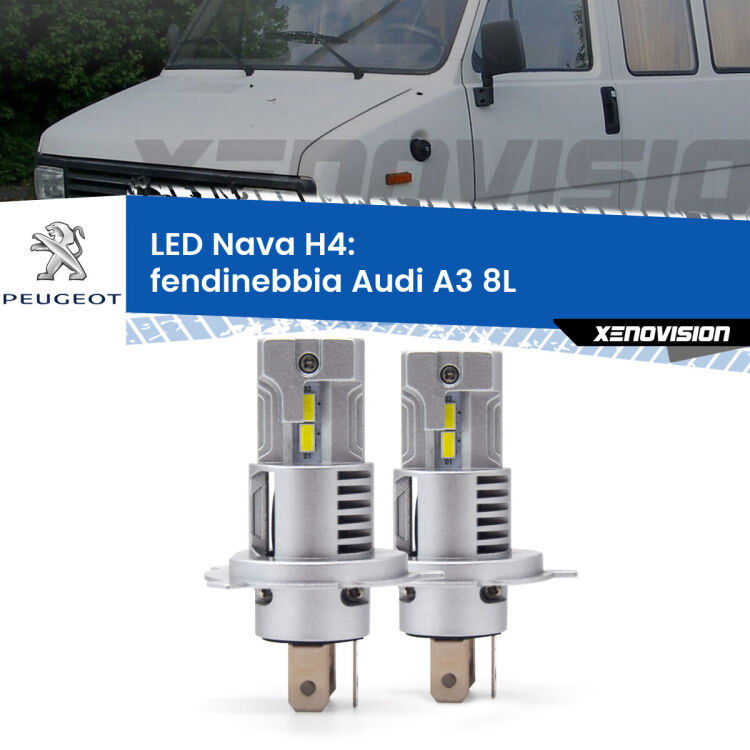 0 Anabbaglianti LED Peugeot J5 1990 - 1994: H4 Nava <strong>Anabbaglianti LED no-spie per Peugeot J5</strong> 1990 - 1994. Coppia lampade <strong>H4</strong> modello Nava canbus, raffreddate a ventola.