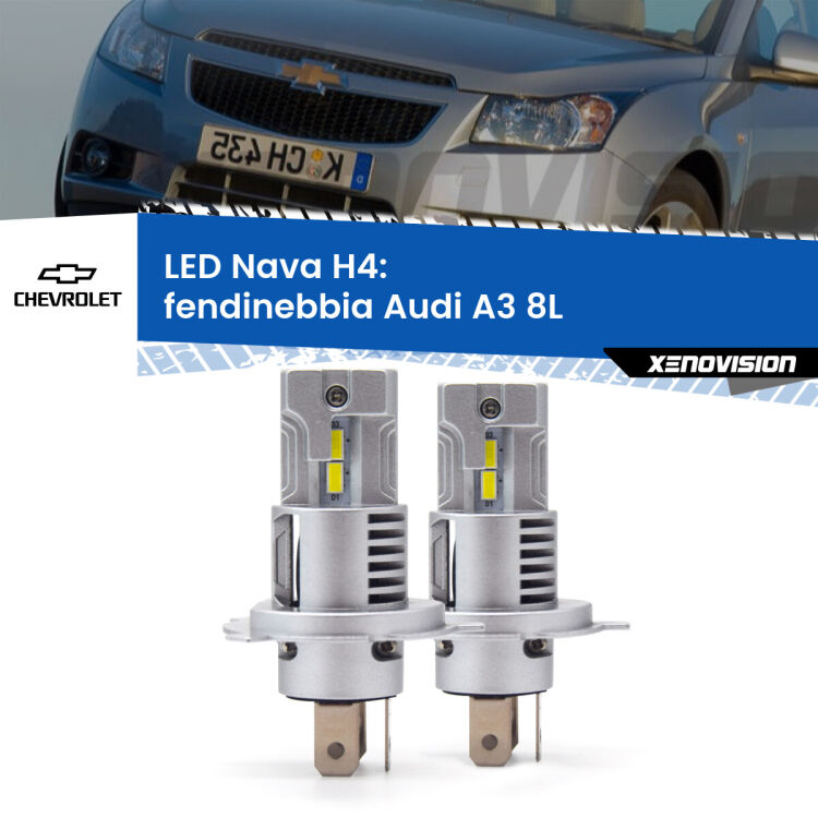 Anabbaglianti LED Chevrolet Cruze J300 2009 - 2019: H4 Nava <strong>Anabbaglianti LED no-spie per Chevrolet Cruze</strong> J300 2009 - 2019. Coppia lampade <strong>H4</strong> modello Nava canbus, raffreddate a ventola.