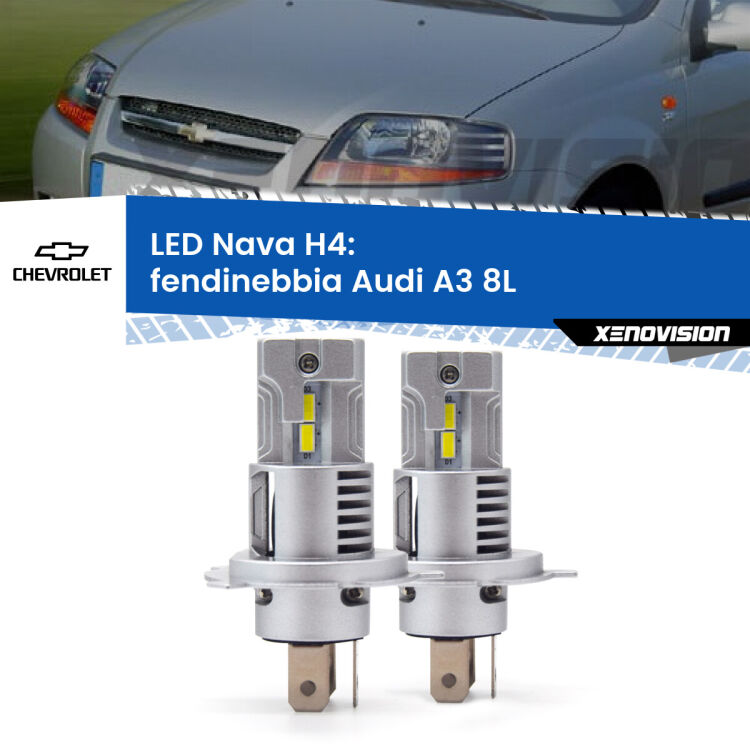 Anabbaglianti LED Chevrolet Kalos  2005 - 2008: H4 Nava <strong>Anabbaglianti LED no-spie per Chevrolet Kalos</strong>  2005 - 2008. Coppia lampade <strong>H4</strong> modello Nava canbus, raffreddate a ventola.