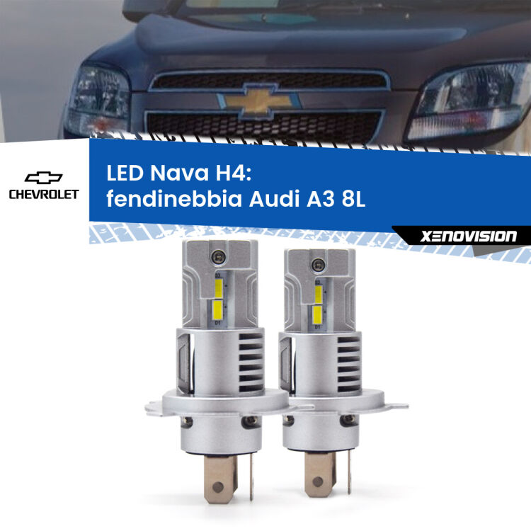 Anabbaglianti LED Chevrolet Orlando J309 2011 - 2019: H4 Nava <strong>Anabbaglianti LED no-spie per Chevrolet Orlando</strong> J309 2011 - 2019. Coppia lampade <strong>H4</strong> modello Nava canbus, raffreddate a ventola.