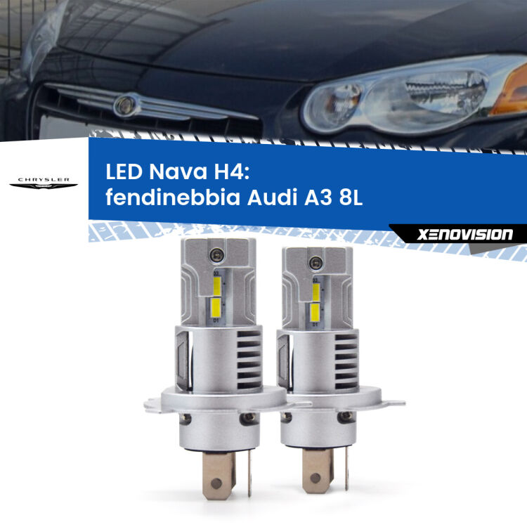Anabbaglianti LED Chrysler Sebring  2001 - 2007: H4 Nava <strong>Anabbaglianti LED no-spie per Chrysler Sebring</strong>  2001 - 2007. Coppia lampade <strong>H4</strong> modello Nava canbus, raffreddate a ventola.
