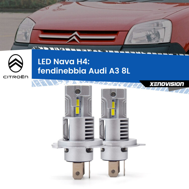 0 Anabbaglianti LED Citroën Berlingo 1996 - 2007: H4 Nava <strong>Anabbaglianti LED no-spie per Citroën Berlingo</strong> 1996 - 2007. Coppia lampade <strong>H4</strong> modello Nava canbus, raffreddate a ventola.