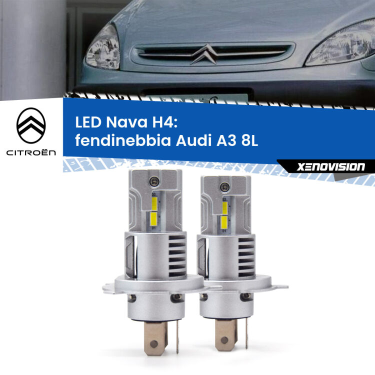 Anabbaglianti LED Citroën Xsara picasso  1999 - 2012: H4 Nava <strong>Anabbaglianti LED no-spie per Citroën Xsara picasso</strong>  1999 - 2012. Coppia lampade <strong>H4</strong> modello Nava canbus, raffreddate a ventola.