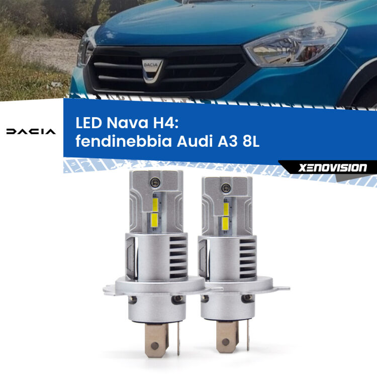 0 Anabbaglianti LED Dacia Lodgy 2012 in poi: H4 Nava <strong>Anabbaglianti LED no-spie per Dacia Lodgy</strong> 2012 in poi. Coppia lampade <strong>H4</strong> modello Nava canbus, raffreddate a ventola.